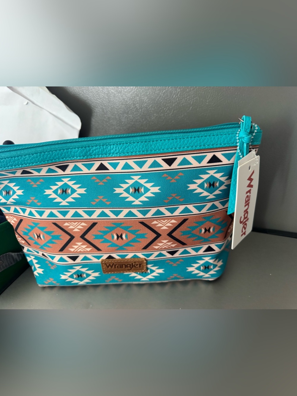 Wrangler Turquoise and Tan Aztec Cosmetic Pouch